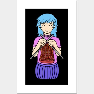 Cute knitting girl Posters and Art